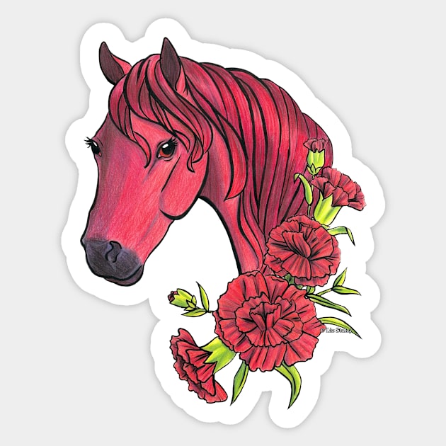 Garnet Horse With Red Carnation Flowers Sticker by lizstaley